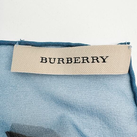 Burberry Scarf Silk Authentic Lightweight Sheer Blue Black Leopard Cheetah - Picture 4 of 10